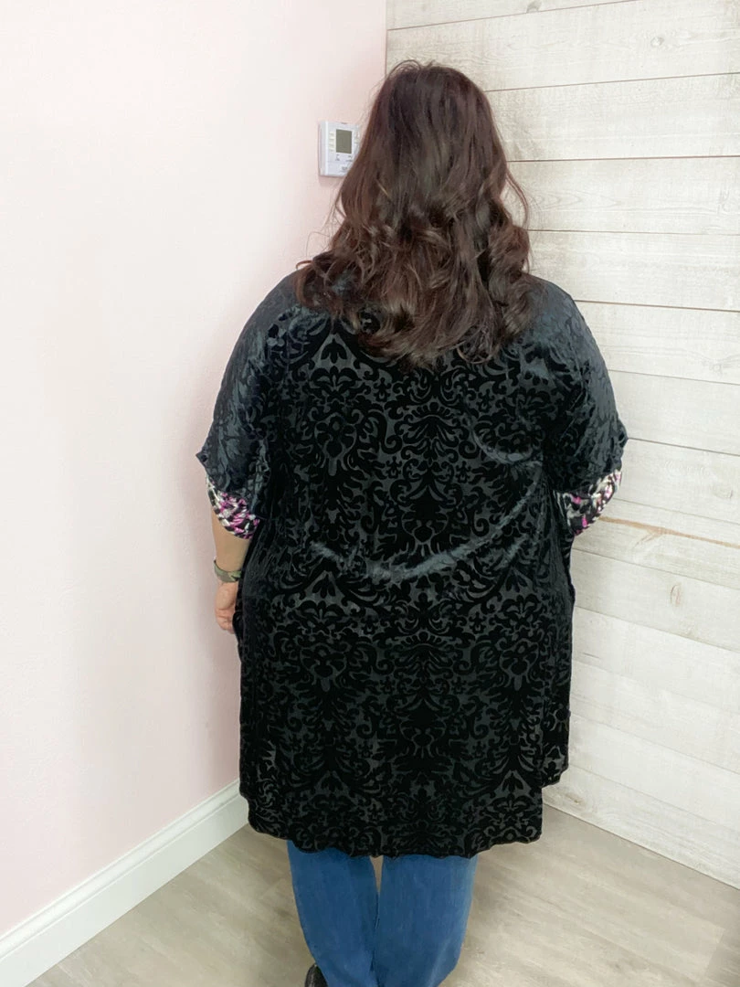 Honeyme Clothing "Fancy" Sheer Kimono With Velvet Pattern 6 Honeyme Clothing "Fancy" Sheer Kimono With Velvet Pattern