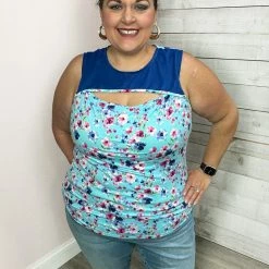 White Birch Clothing "Flower Shop" Floral Keyhole Tank Top