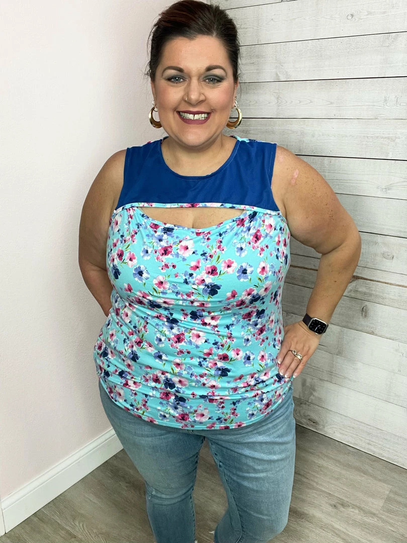 White Birch Clothing "Flower Shop" Floral Keyhole Tank Top 2 White Birch Clothing "Flower Shop" Floral Keyhole Tank Top