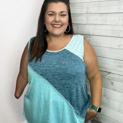 Haptics Clothing "Cool Waters" Blue Colorblock Tank Top