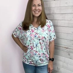 Be Stage "Call It Love" Pink/Purple Floral Print Top Clothing