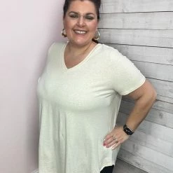 Honeyme "Weekend Away" V Neck Short Sleeve Top- Oatmeal