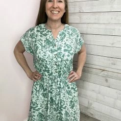 Staccato "Beach Vibes" Green Floral Print Dress Clothing