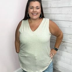 Mittoshop "Heat Wave" Rib V Neck Tank- Oatmeal Clothing