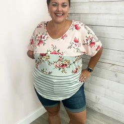 143 "Have My Heart" Floral Stripe Top Clothing