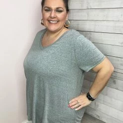 Honeyme "Weekend Away" V Neck Short Sleeve Top- Grey Clothing