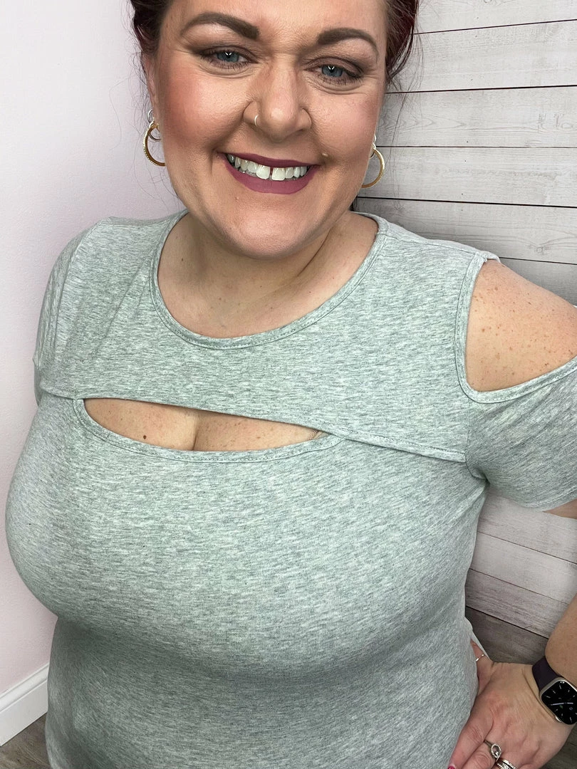White Birch Clothing "Delightful Day" Cutout Short Sleeve Top- Grey *FINAL SALE* 3 White Birch Clothing "Delightful Day" Cutout Short Sleeve Top- Grey *FINAL SALE*