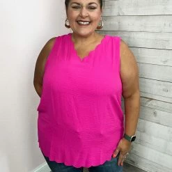 Cotton Bleu "So In Love" Scalloped Tank- Pink