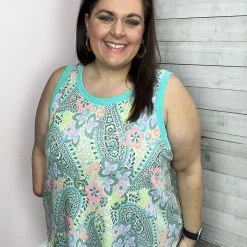 Emerald "Get Going" Paisley Print Tank- Mint Clothing