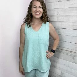 Cotton Bleu "Trend Alert" Sage Sleeveless Top