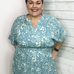 Honeyme Clothing "Find Happiness" Blue Floral Dress