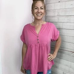 Adora "Lots Of Love" Button Short Sleeve Top Clothing