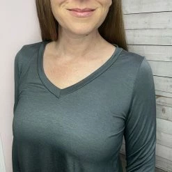 Honeyme "Live Your Life" V Neck Top- Charcoal