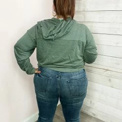 White Birch "Short And Sweet" Zippered Hoodie Top- Green 7 White Birch