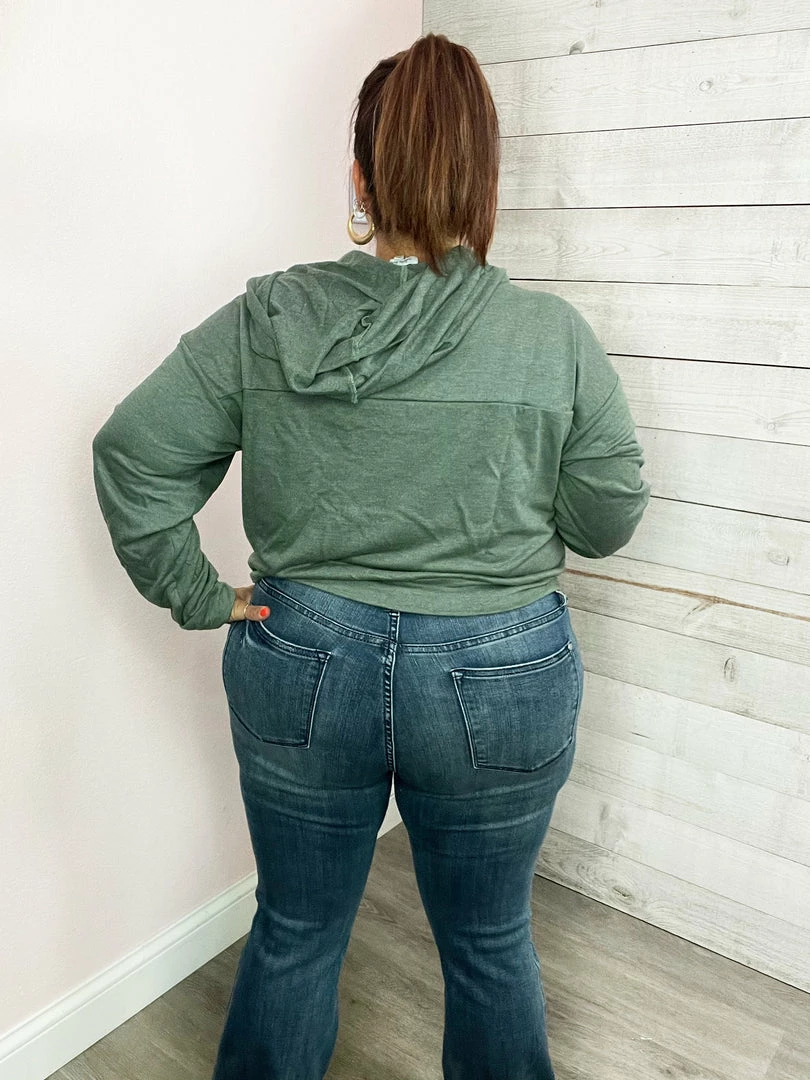 White Birch "Short And Sweet" Zippered Hoodie Top- Green 4 White Birch "Short And Sweet" Zippered Hoodie Top- Green