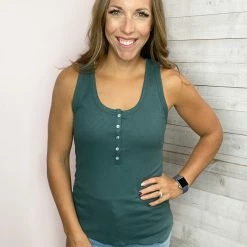 Ps Kate "Set The Mood" Ribbed Henley Tank- Teal