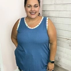 Haptics "Away On Vacay" Blue Tank Top