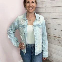 Zenana "Darling Denim" Distressed Jean Jacket- Light Clothing