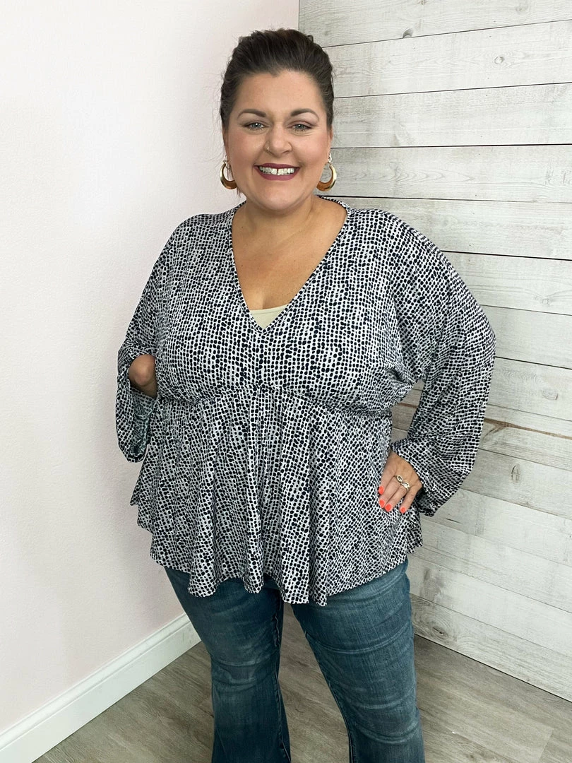 White Birch "Show Me Around" Purple Dot Long Sleeve Top Clothing 1 White Birch "Show Me Around" Purple Dot Long Sleeve Top Clothing