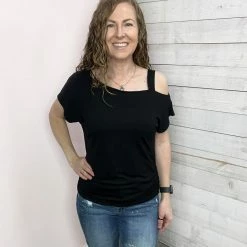 Emerald "Hold On Tight" Black Open Shoulder Top *FINAL SALE*