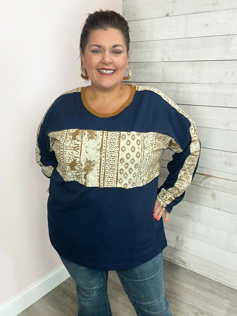 Cotton Bleu "Looking For You" Navy Contrast Print Top 1 Cotton Bleu "Looking For You" Navy Contrast Print Top