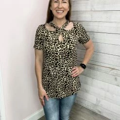 Celeste "Going Somewhere" Animal Print Cutout Top