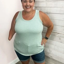 Blumin "Grab Their Attention" Striped Tank- Mint