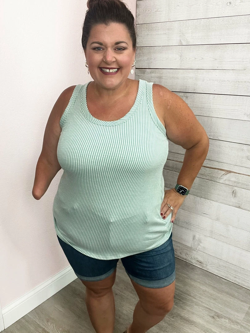 Blumin "Grab Their Attention" Striped Tank- Mint 2 Blumin "Grab Their Attention" Striped Tank- Mint