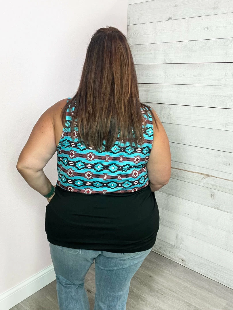 Sunshine & Rodeos "Wonder Often" Aztec Print Hooded Tank Top Clothing 4 Sunshine & Rodeos "Wonder Often" Aztec Print Hooded Tank Top Clothing