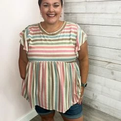 Haptics Clothing "Summer Fever" Rainbow Stripe Babydoll Top