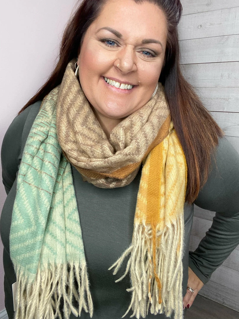 Accessorize Me "Oliver" Mint/Mustard Chevron Oblong Scarf New Arrivals 1 Accessorize Me "Oliver" Mint/Mustard Chevron Oblong Scarf New Arrivals