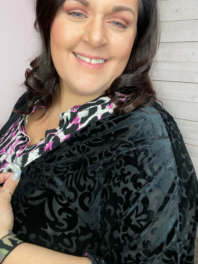 Honeyme Clothing "Fancy" Sheer Kimono With Velvet Pattern 4 Honeyme Clothing "Fancy" Sheer Kimono With Velvet Pattern