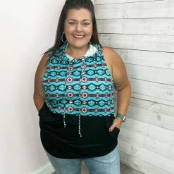 Sunshine & Rodeos "Wonder Often" Aztec Print Hooded Tank Top Clothing