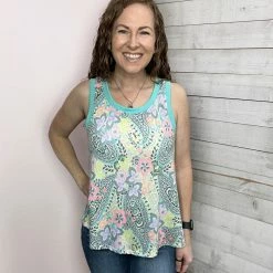 Emerald "Get Going" Paisley Print Tank- Mint Clothing