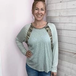 Ps Kate "Must Be Love" Camo/Stripe Long Sleeve Top