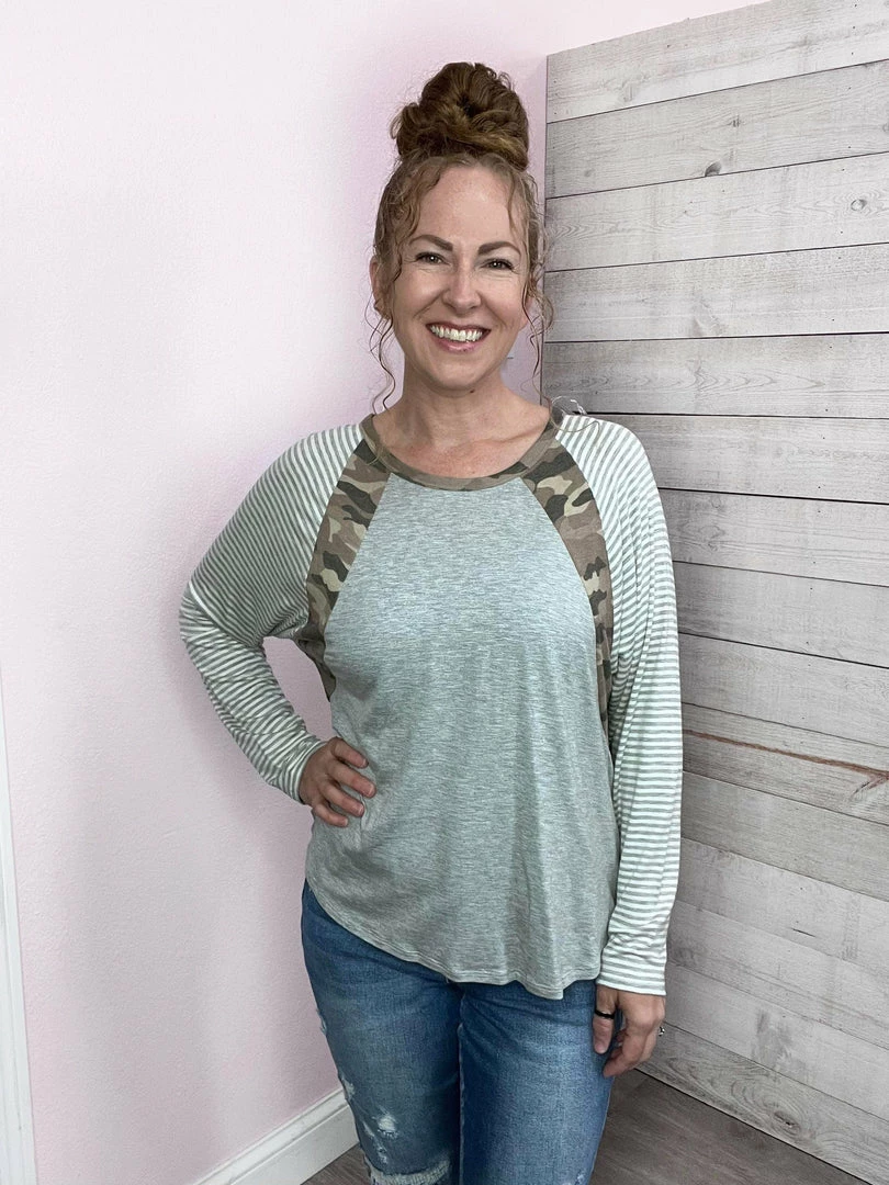 Ps Kate "Must Be Love" Camo/Stripe Long Sleeve Top 1 Ps Kate "Must Be Love" Camo/Stripe Long Sleeve Top