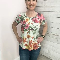 Staccato "Be My Love" Ivory Floral Print Top Clothing