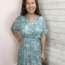 Honeyme Clothing "Find Happiness" Blue Floral Dress