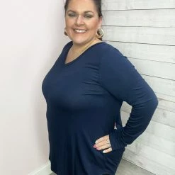 Honeyme "Live Your Life" V Neck Top- Navy Clothing