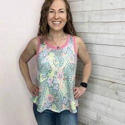 Emerald "Get Going" Paisley Print Tank- Pink Clothing