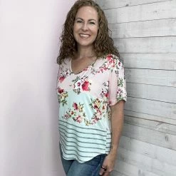 143 "Have My Heart" Floral Stripe Top Clothing