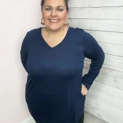 Honeyme "Live Your Life" V Neck Top- Navy Clothing