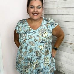 Be Stage "Sweet On Me" Blue Paisley Babydoll Top Clothing