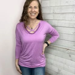 Emerald "Good To Know" Criss Cross Purple Top Clothing