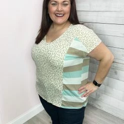 Andree Clothing "Catch A Vibe" Colorblock Animal/Stripe Top