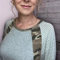 Ps Kate "Must Be Love" Camo/Stripe Long Sleeve Top