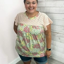 Haptics "Easy To Love" Eyelet Lace Short Sleeve Top