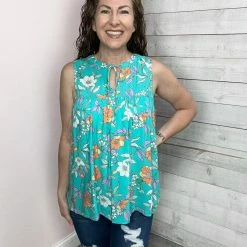 Staccato "How To Love" Mint Floral Sleeveless Blouse
