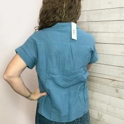 Gilli "Fly Away" Button Down Blouse- Denim Blue Clothing