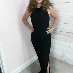 White Birch Clothing "Beauty Queen" Cowl Neck Black Dress